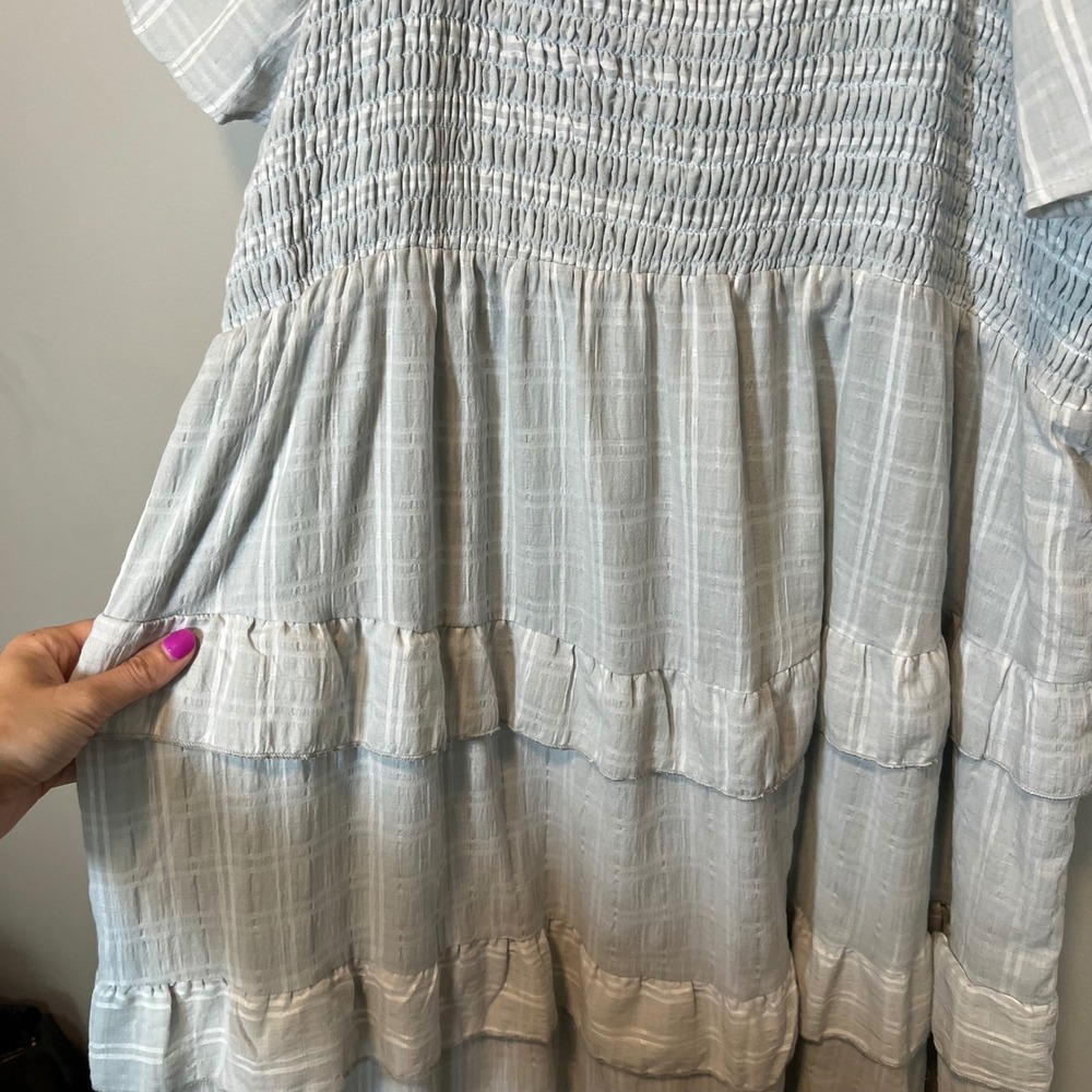 Arula Blue White Striped Smocked Tiered Midi Dress Short Sleeve Plus A 14/16 - Picture 4 of 10